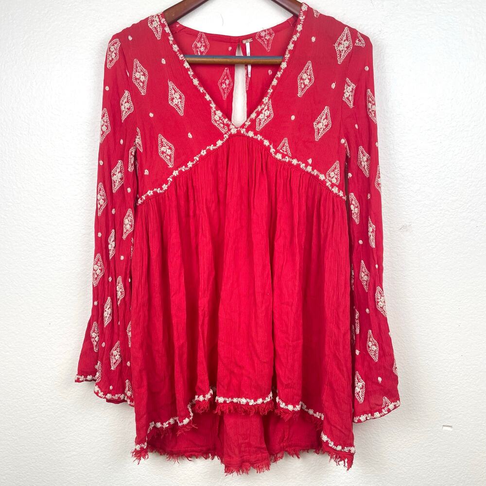 Free People‎ Top Sz XS Fairy Babydoll Boho Cottage Festival Embroidered Flowy